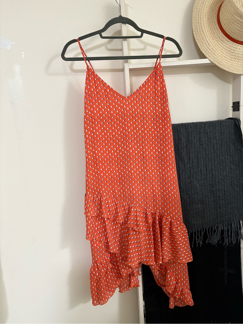 Women’s Red Polka Dot Ruffle Slip Dress
